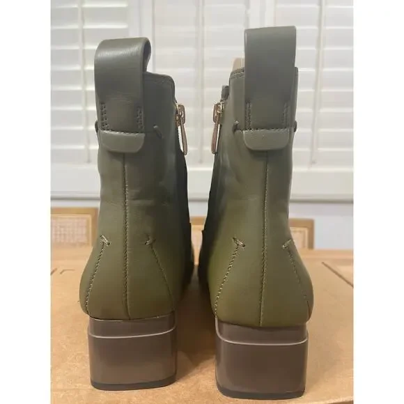 Franco Sarto Waxton Chelsea Boot Olive Green Leather Size 6.5 NIB Square Toe